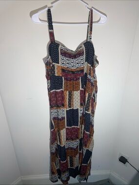 Natural Life Multicolor Patchwork Maxi Dress w/ Slit Down Side Size L/XL